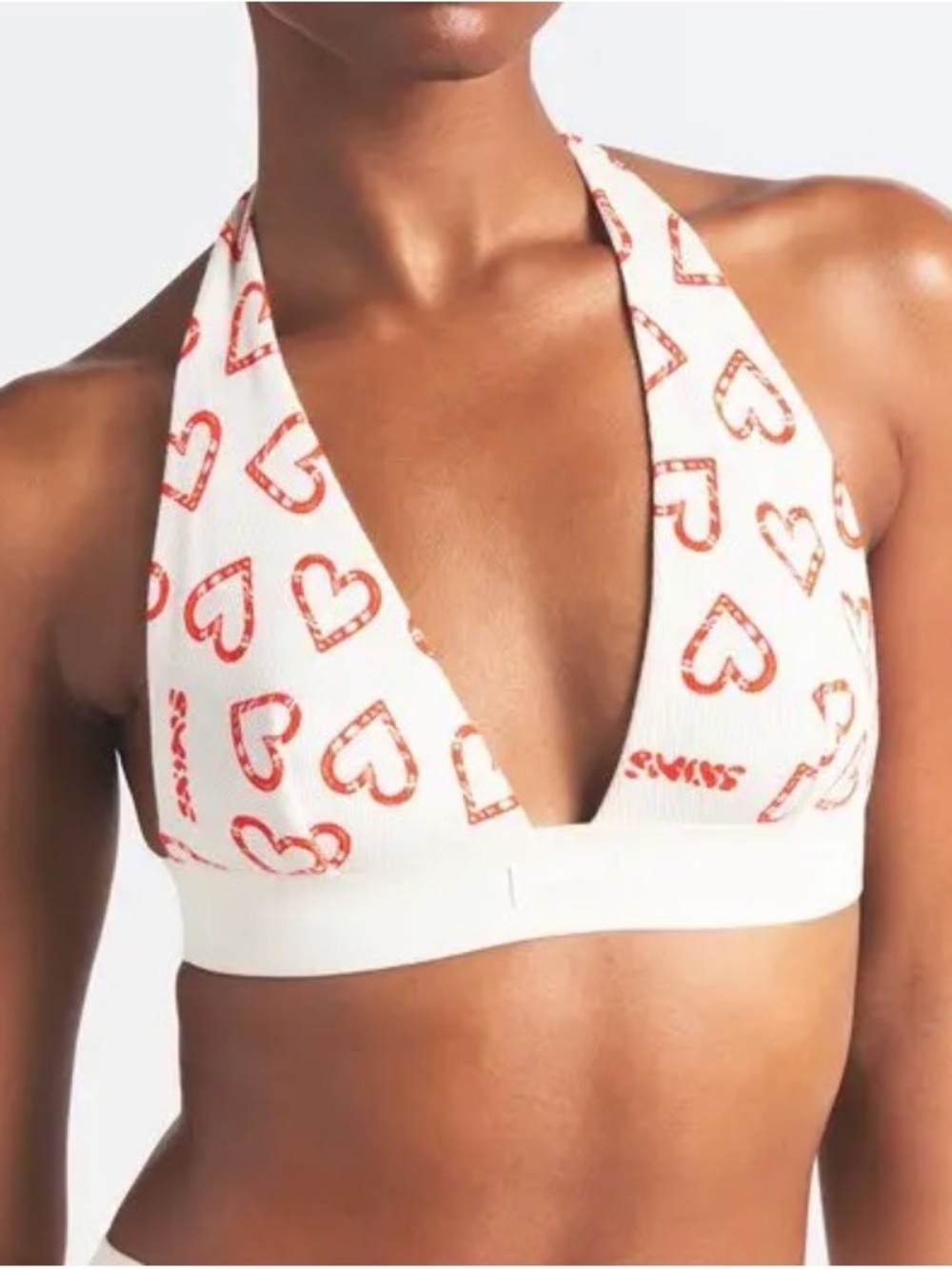 SKIMS Cotton Rib Halter Bralette | Marble Candy Heart Print | XS | NWT